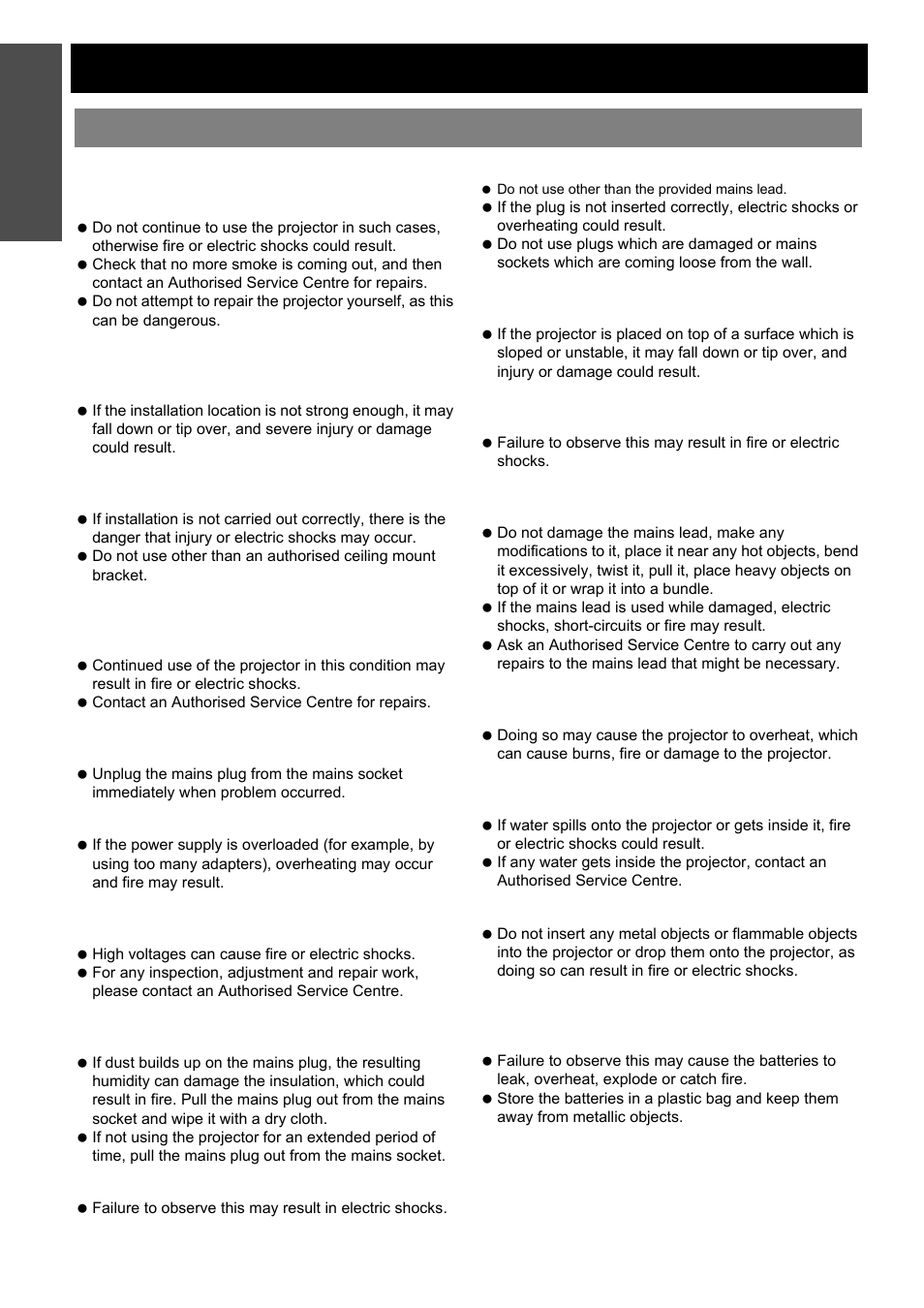 Precautions with regard to safety, Warnings, Nglish - 6 | Important information | Panasonic PT-D5000E User Manual | Page 6 / 42