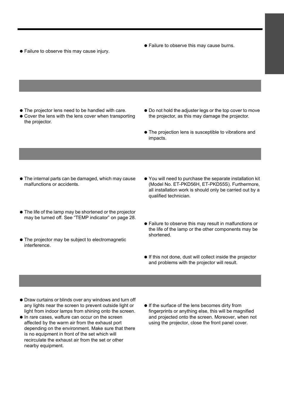 Cautions when transporting, Cautions when installing, Cautions on use | Nglish - 9, Precautions with regard to safety | Panasonic PT-D5000E User Manual | Page 9 / 42