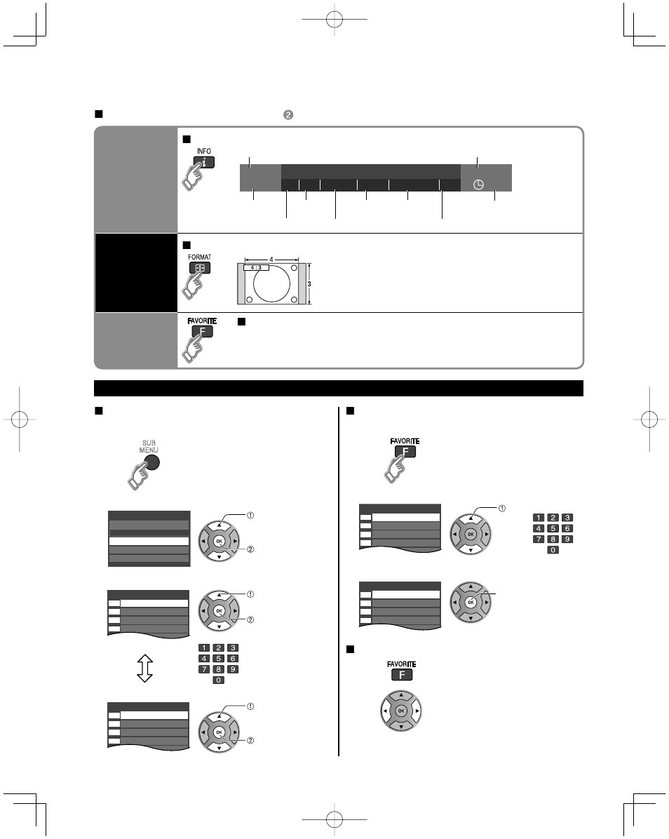 Watching tv, Continued), Information recall | Change aspect ratio, Call up a favorite channel | Panasonic TC-42U12 User Manual | Page 18 / 58