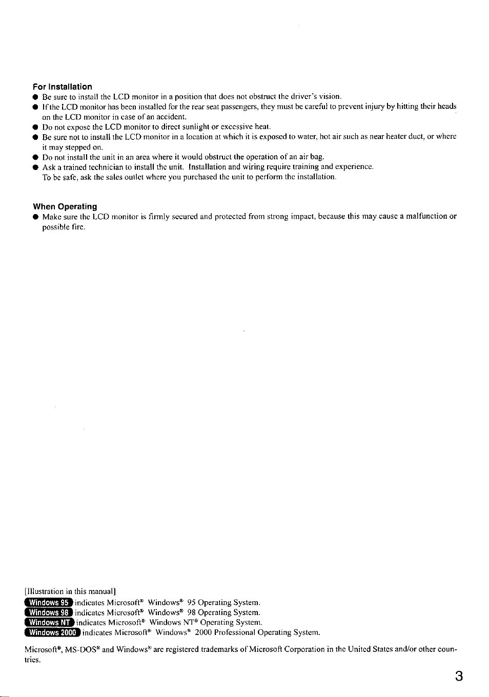 For installation, When operating | Panasonic CF-VDL01 User Manual | Page 3 / 16