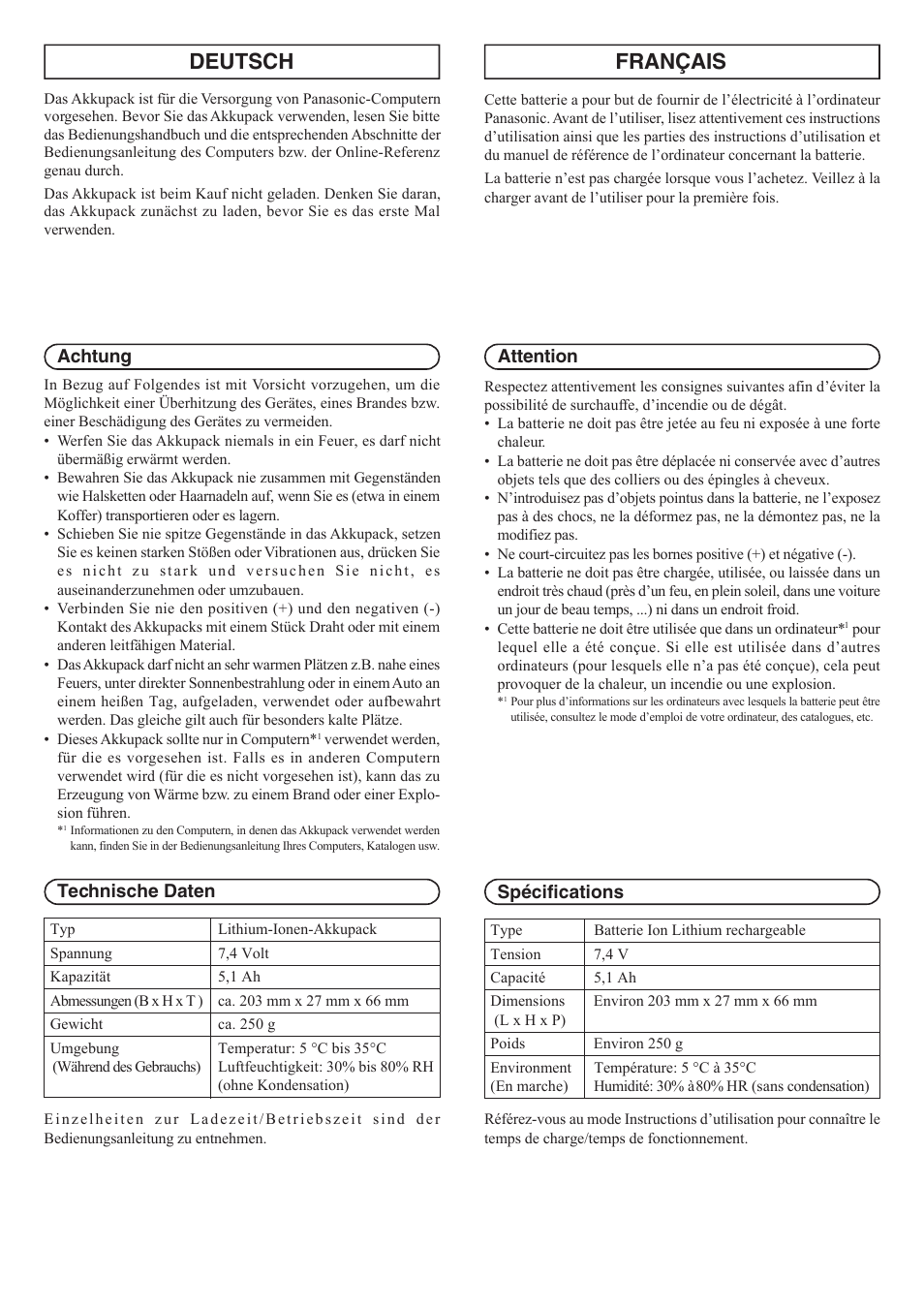 Français deutsch | Panasonic CF-VZSU39U User Manual | Page 2 / 4