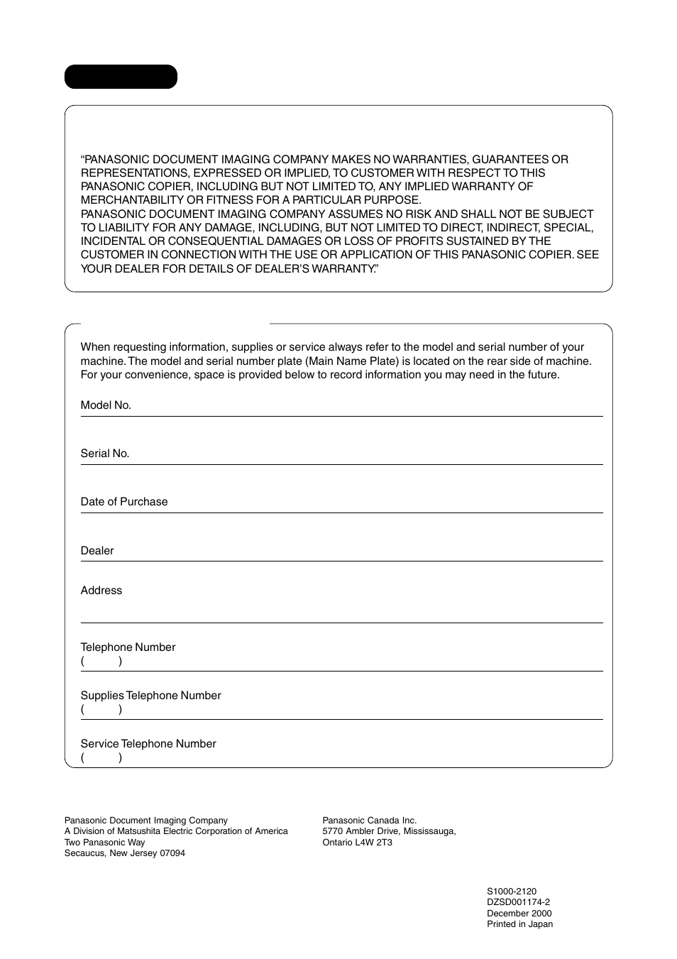 Panasonic DP-200 User Manual | Page 63 / 63