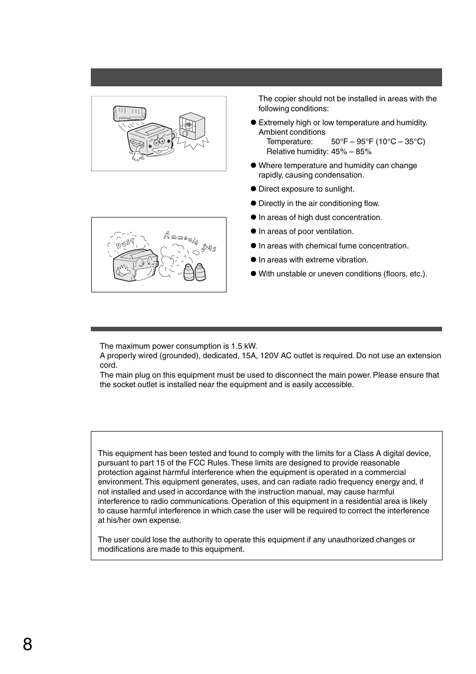 Installation, Installation precautions | Panasonic DP-200 User Manual | Page 8 / 63