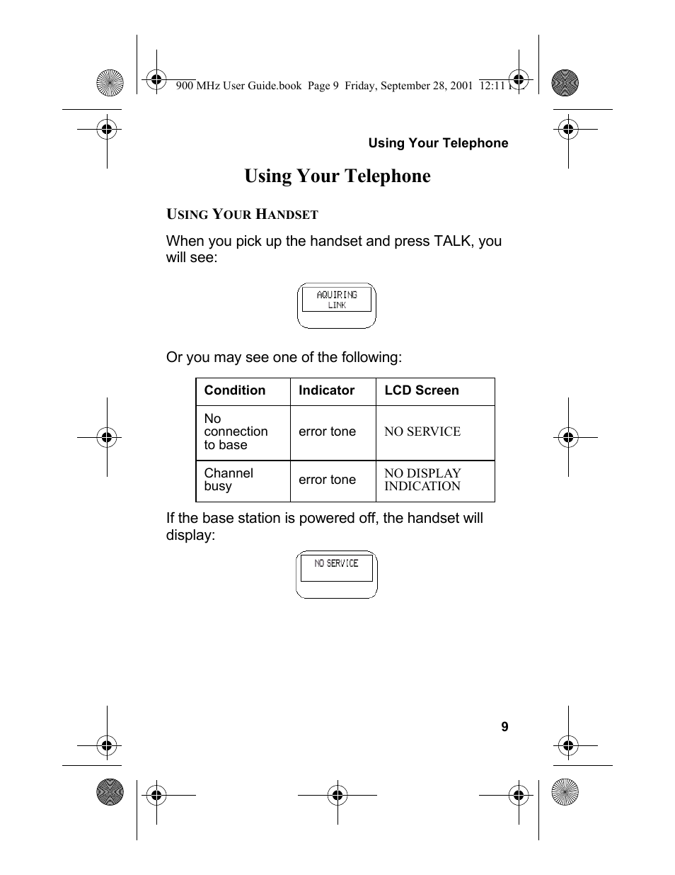 Using your telephone, Using your handset | Panasonic 900 MHz User Manual | Page 13 / 26