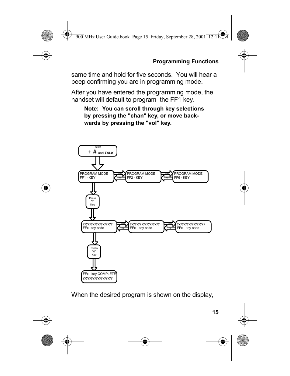 When the desired program is shown on the display, Programming functions 15 | Panasonic 900 MHz User Manual | Page 19 / 26