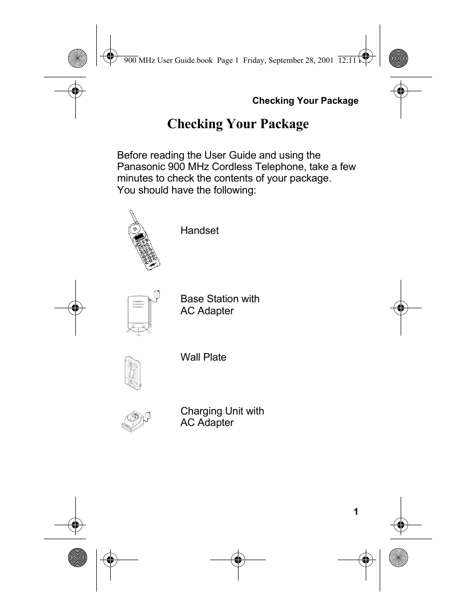 Checking your package | Panasonic 900 MHz User Manual | Page 5 / 26