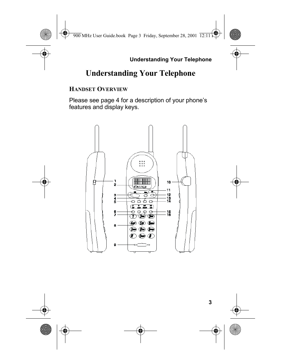 Understanding your telephone, Handset overview | Panasonic 900 MHz User Manual | Page 7 / 26