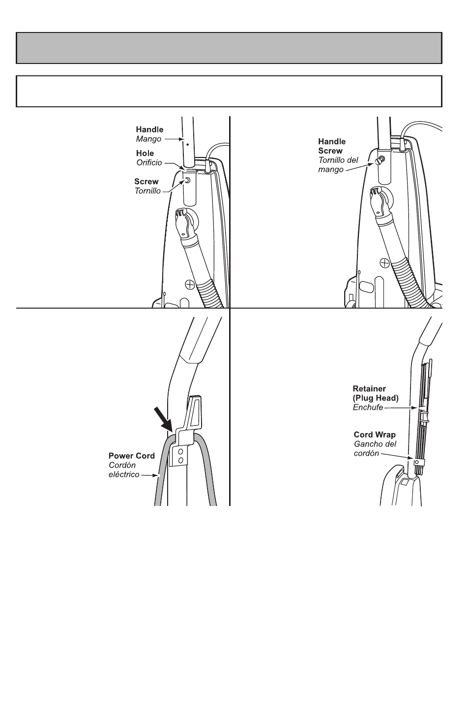 Montaje, Assembly, Colocación del mango | Attaching handle | Panasonic MC-V200 User Manual | Page 10 / 24