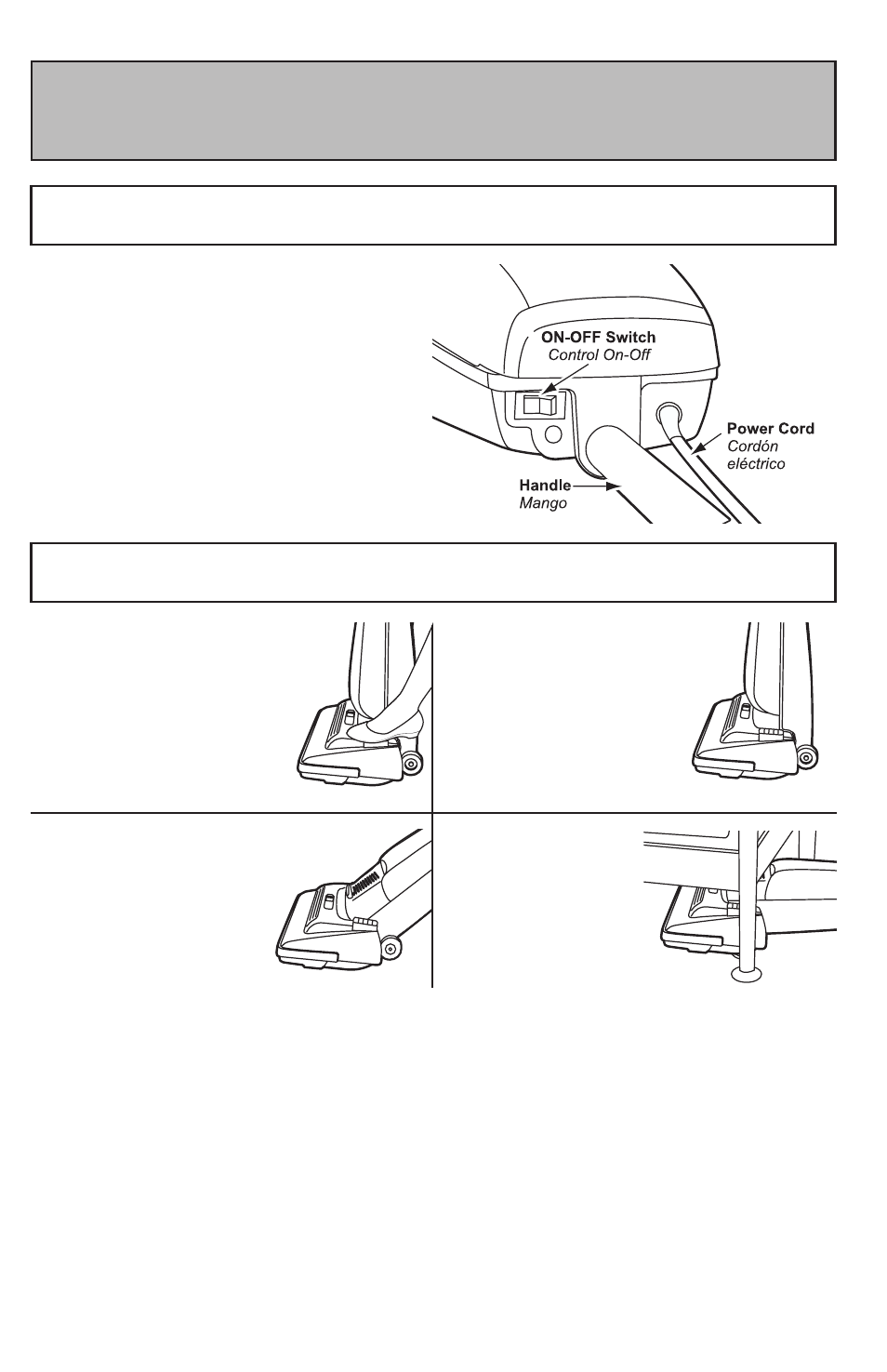 Para operar la aspiradora, Control on-off, Ajustes del mango | On-off switch, Handle adjustments | Panasonic MC-V200 User Manual | Page 12 / 24