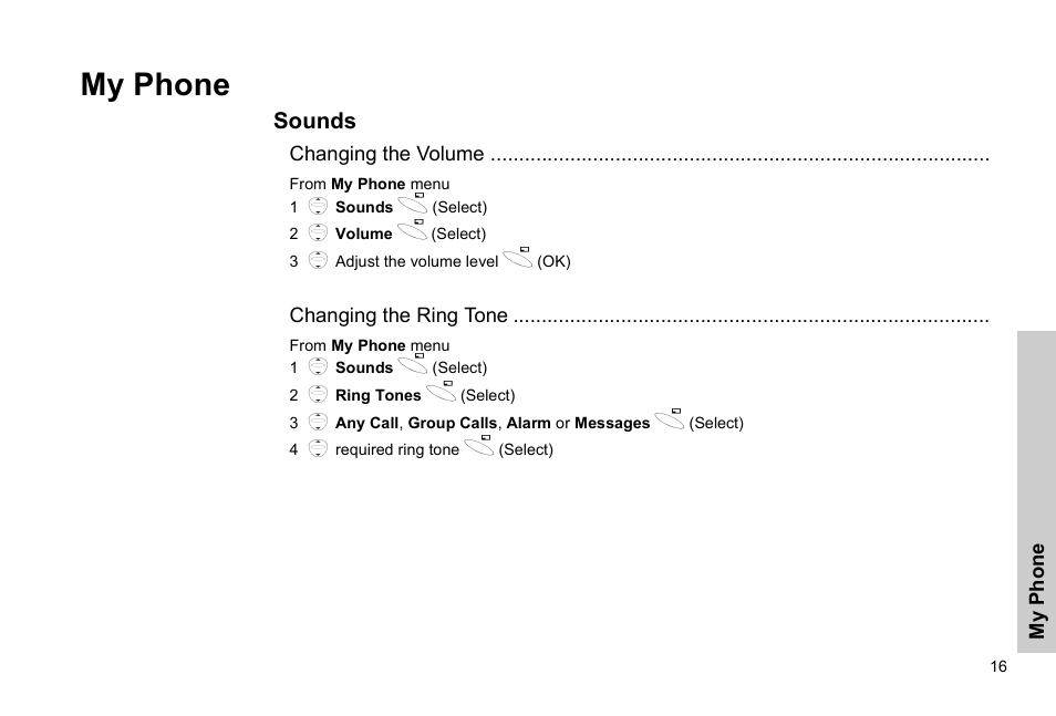 My phone, Sounds | Panasonic GSM EB-G51M User Manual | Page 19 / 91