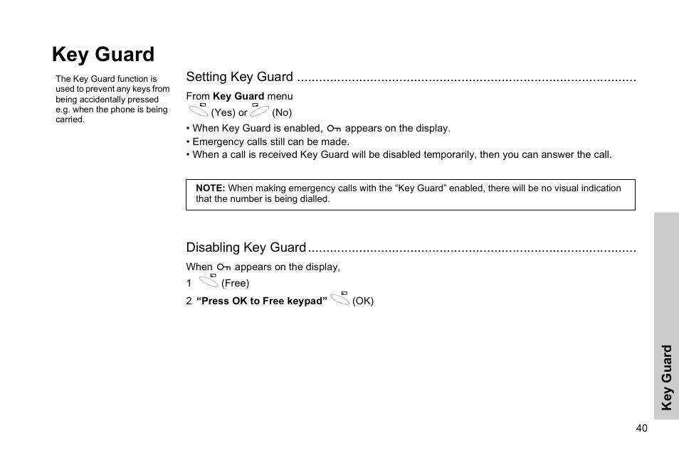 Key guard | Panasonic GSM EB-G51M User Manual | Page 43 / 91