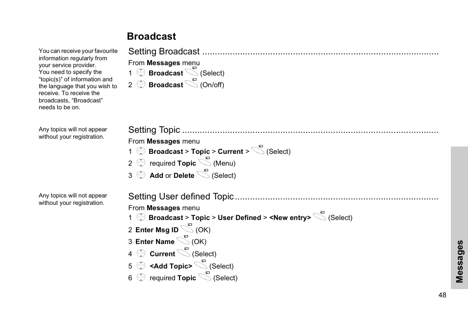 Broadcast | Panasonic GSM EB-G51M User Manual | Page 51 / 91