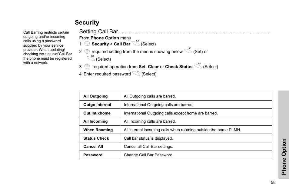 Security | Panasonic GSM EB-G51M User Manual | Page 61 / 91