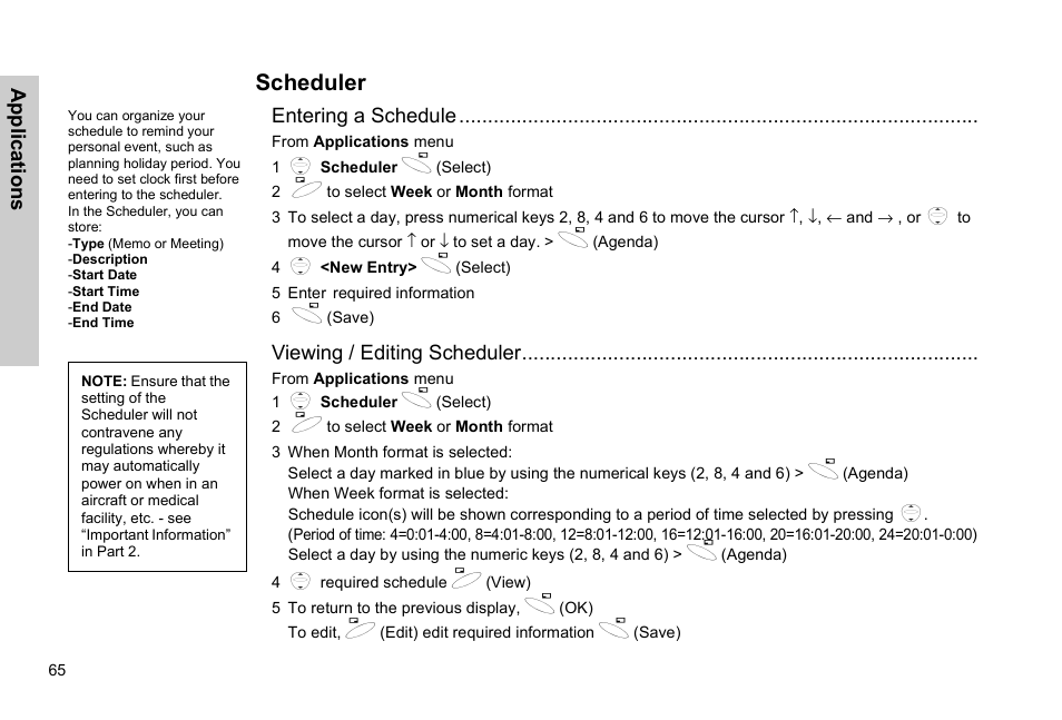 Scheduler | Panasonic GSM EB-G51M User Manual | Page 68 / 91