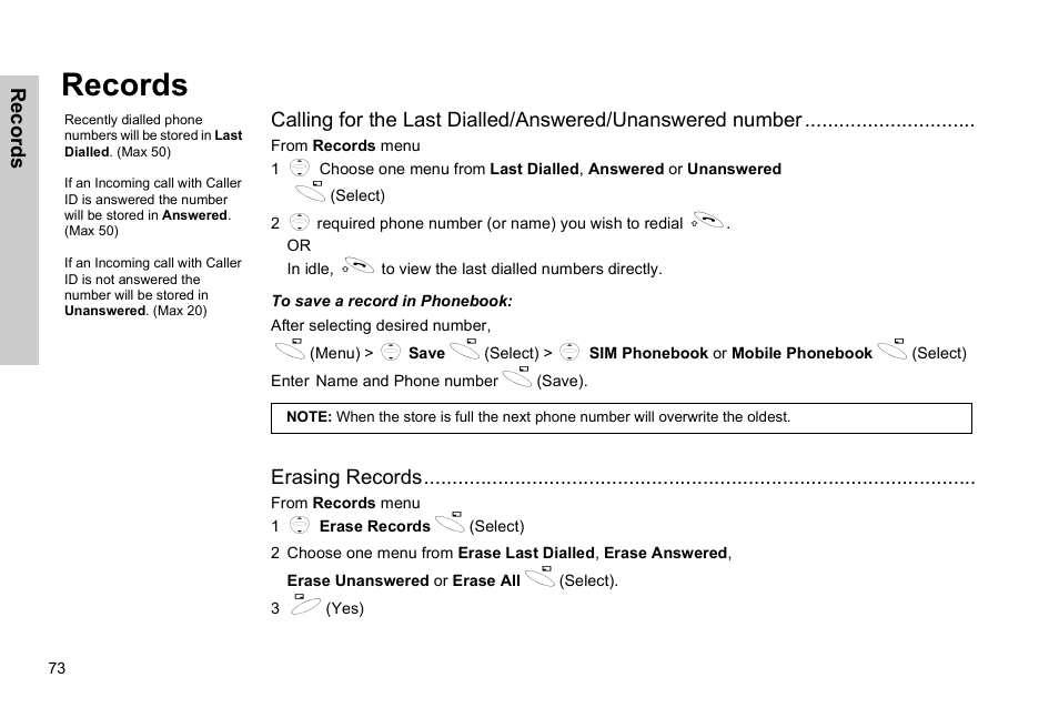 Records | Panasonic GSM EB-G51M User Manual | Page 76 / 91