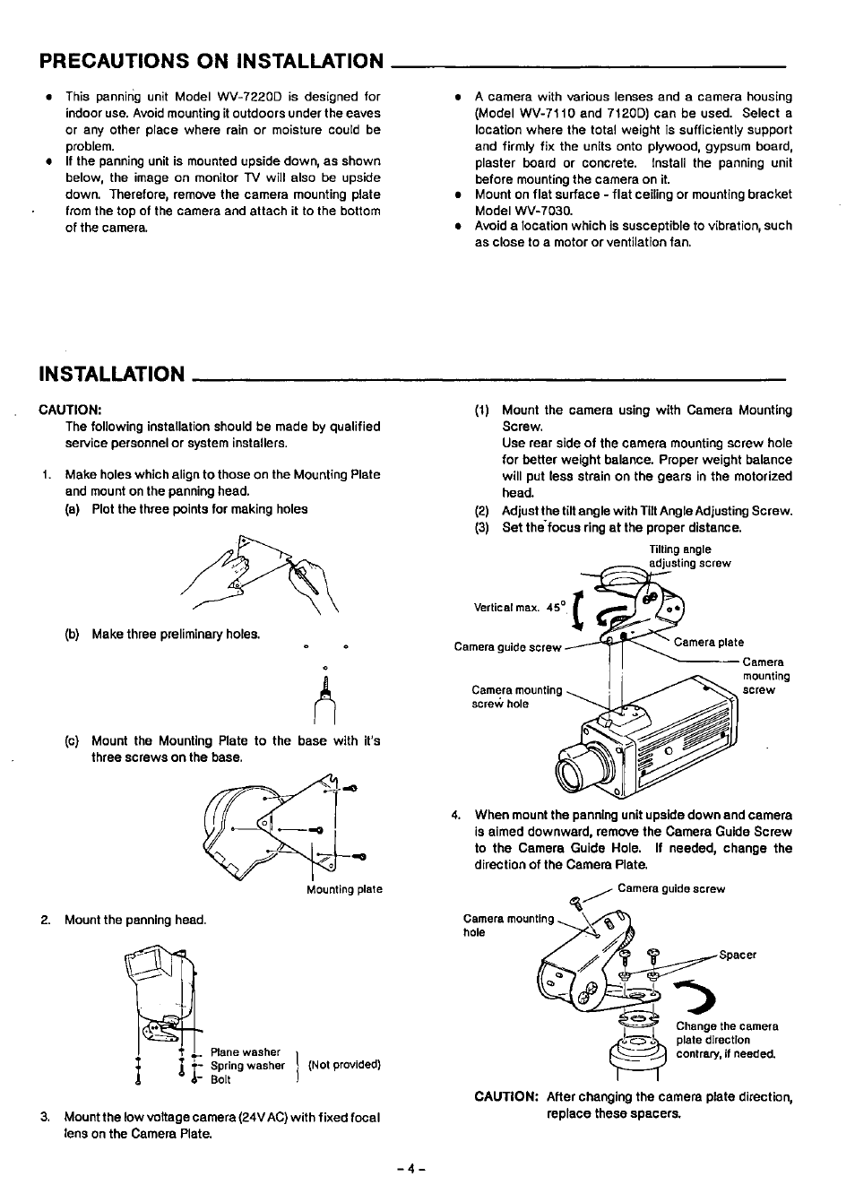 Precautions on installation, Installation | Panasonic WV-7220D User Manual | Page 5 / 10