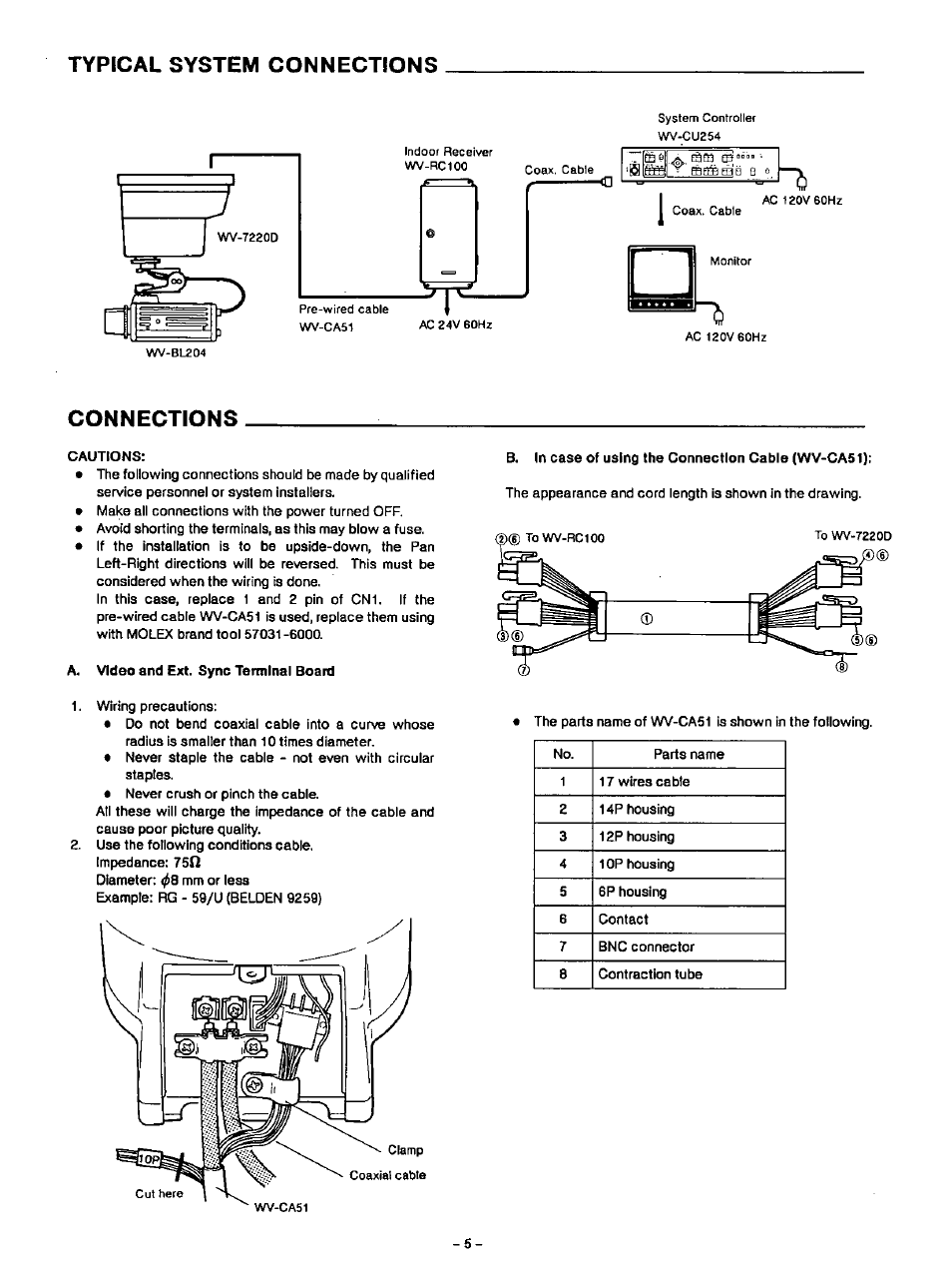 Typical system connections, Connections | Panasonic WV-7220D User Manual | Page 6 / 10