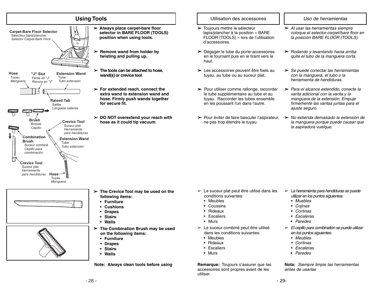 Using tools | Panasonic MC-V7582 User Manual | Page 28 / 56