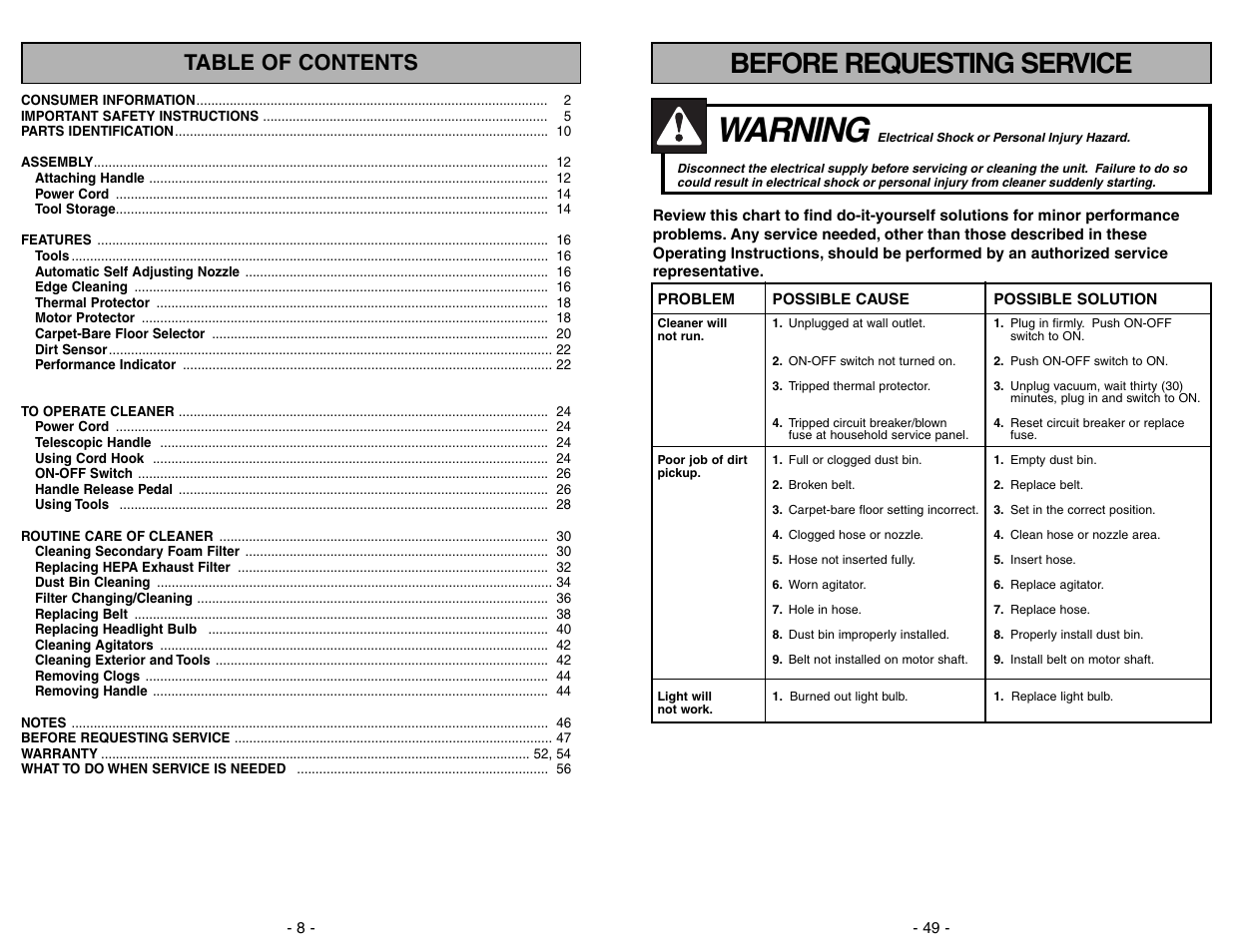 Panasonic MC-V7582 User Manual | Page 49 / 56