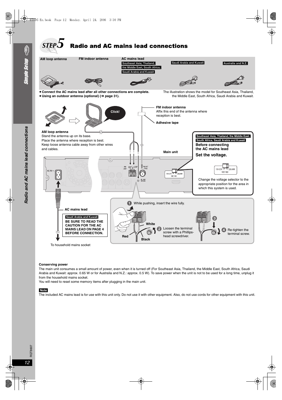 Step, Radio and ac mains lead connections | Panasonic SC-HT895 User Manual | Page 12 / 44