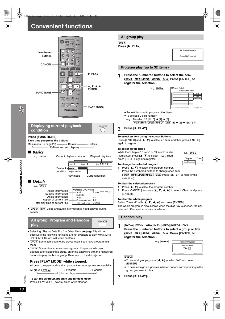 Convenient functions, Basics, Details | Panasonic SC-HT895 User Manual | Page 18 / 44