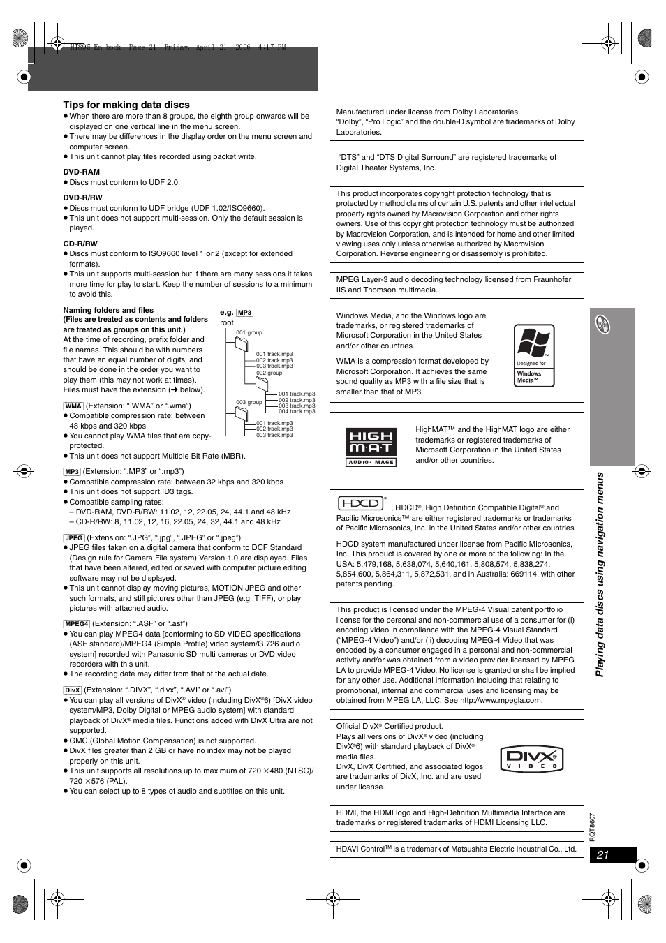 Panasonic SC-HT895 User Manual | Page 21 / 44