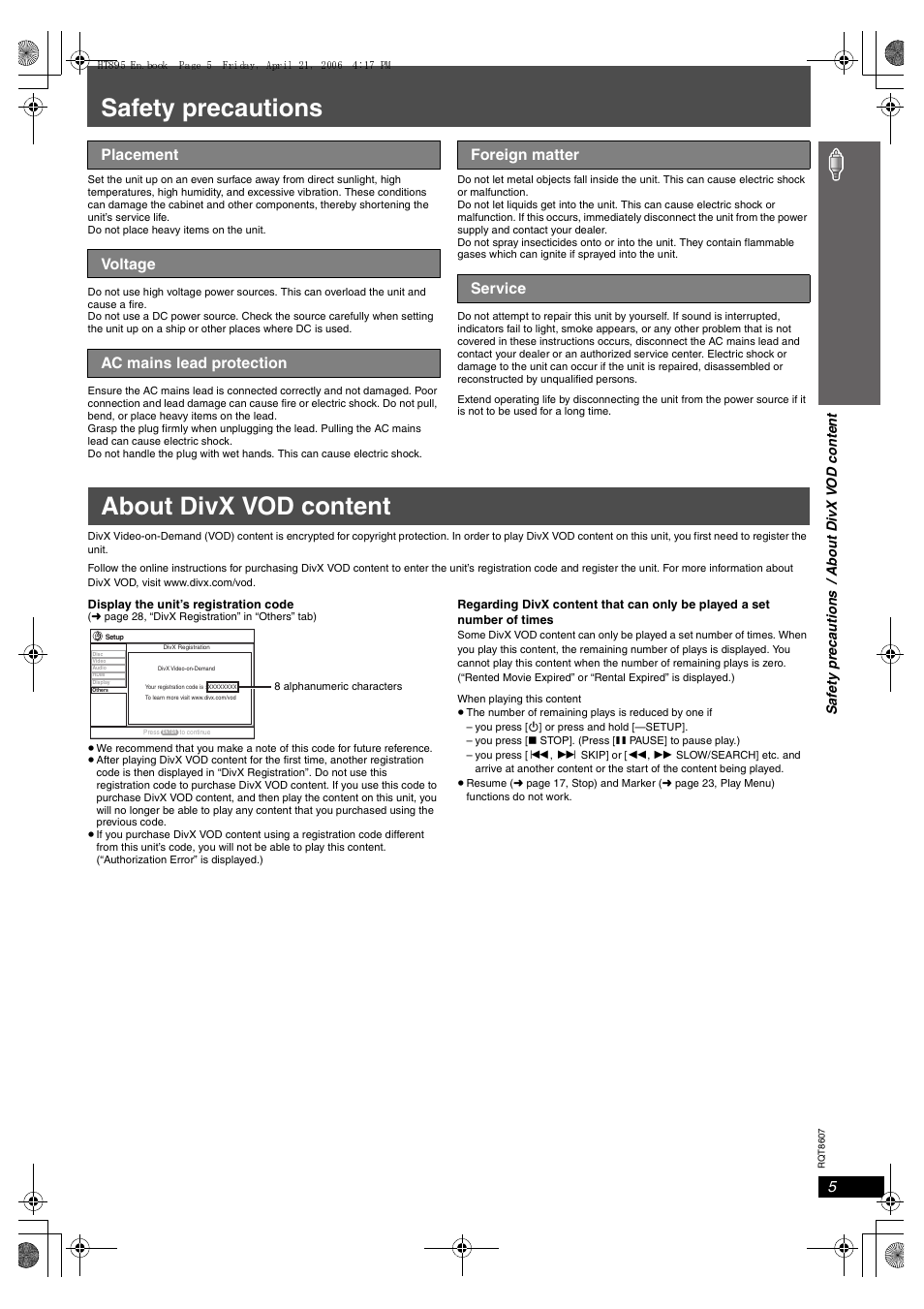 Safety precautions, About divx vod content | Panasonic SC-HT895 User Manual | Page 5 / 44