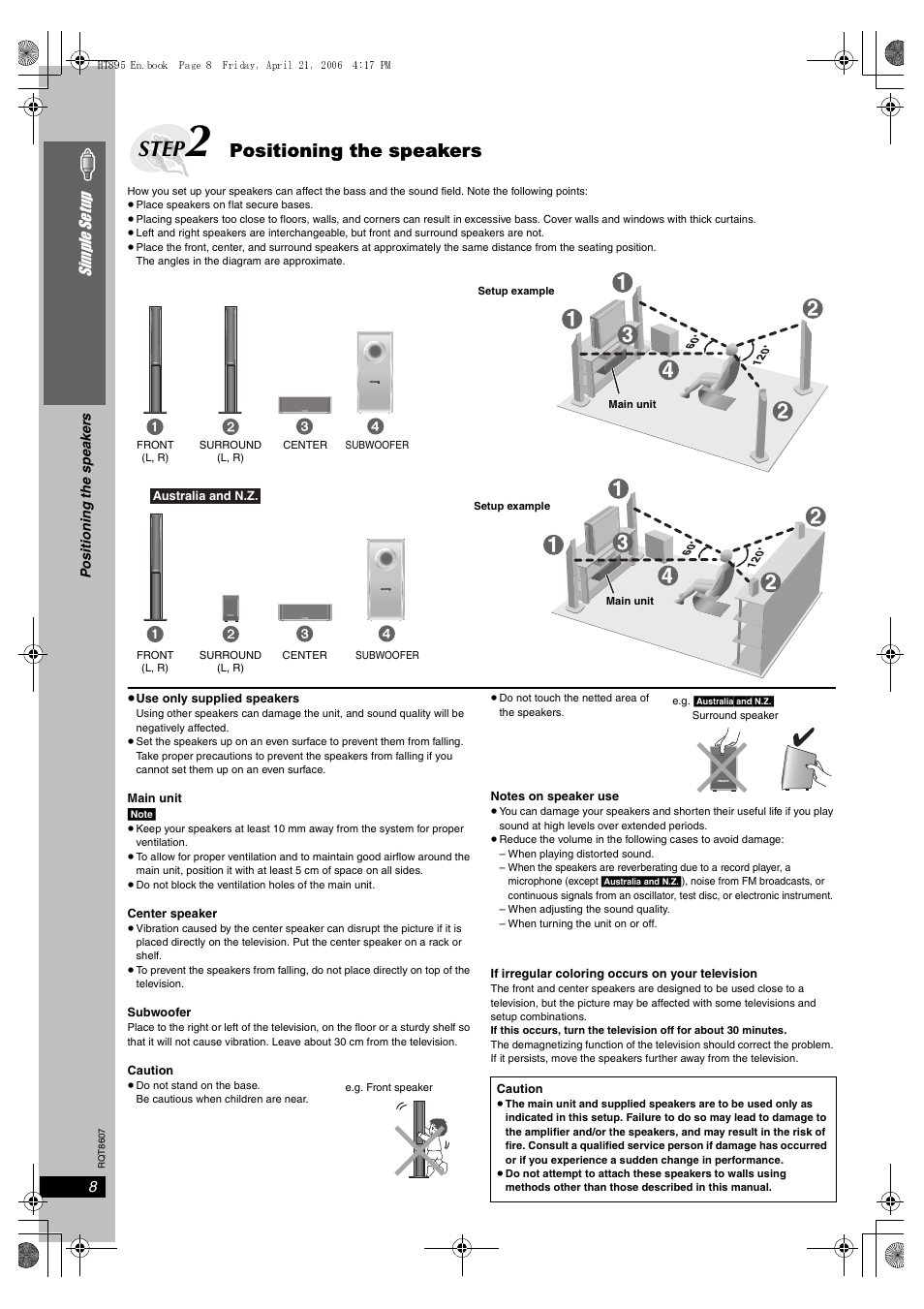 Step, Positioning the speakers, 8simple se tu p | Panasonic SC-HT895 User Manual | Page 8 / 44