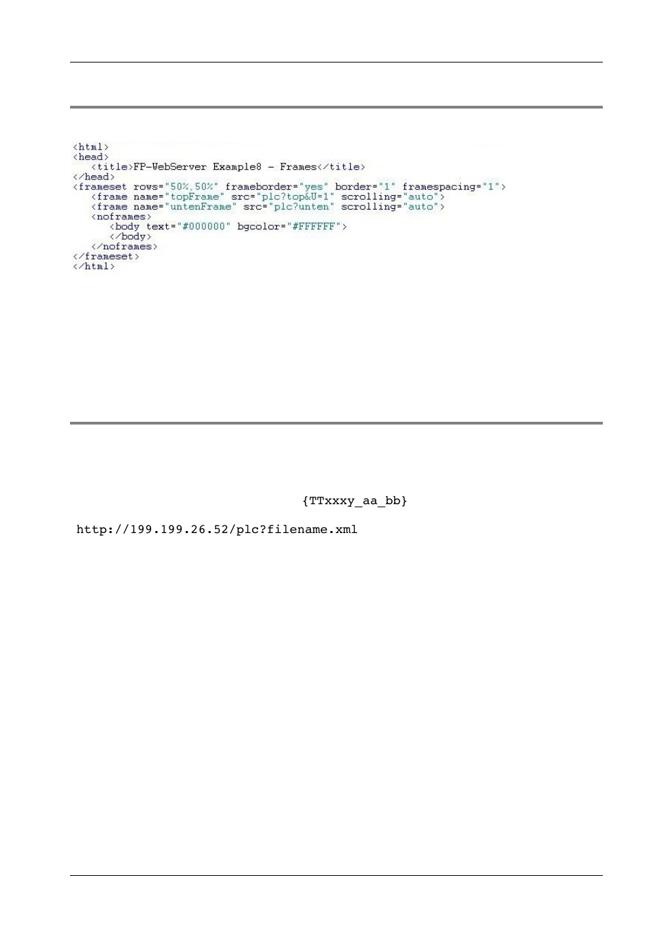 Notes on html frames, Notes on xml files with plc data | Panasonic Web-Server FP User Manual | Page 108 / 194