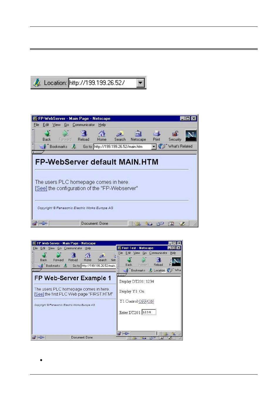 Internet browser to test the fp web-server, 8 internet browser to test the fp web-server | Panasonic Web-Server FP User Manual | Page 52 / 194