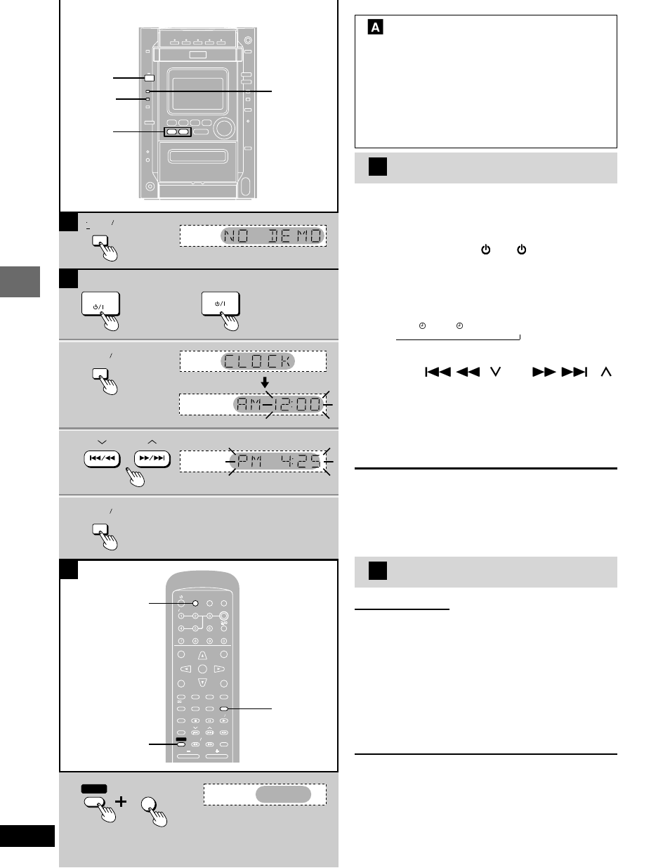 Turning demo off, Setting the time, Auto power-off | Press [clock/timer] to display “clock, Press [clock/timer, Press [selector] to select “dvd/ cd” or “tape, Press [shift] + [auto off, Control guide and preparatory steps, Within 5 seconds or so) | Panasonic SC-DK20 User Manual | Page 12 / 64
