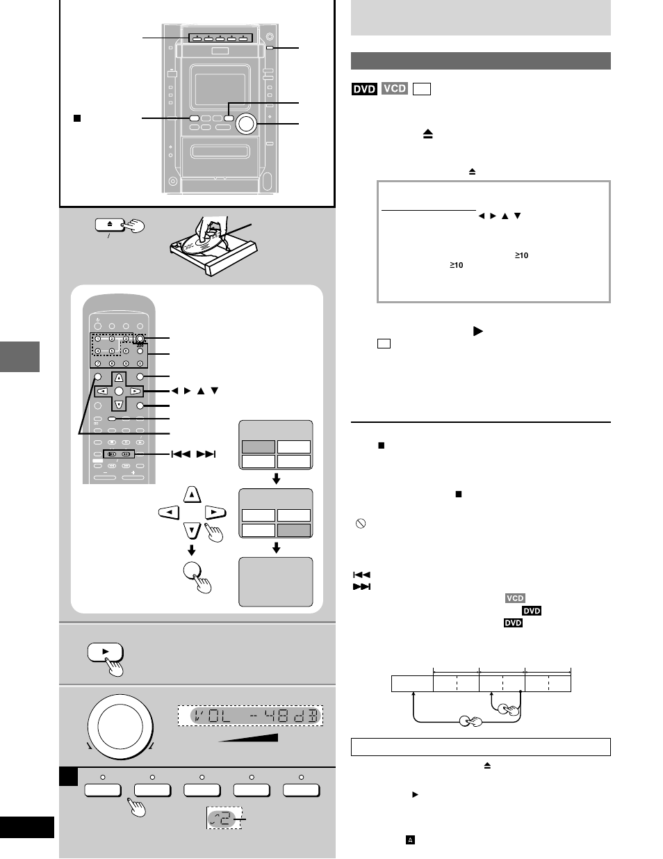 Disc operations, Discs, Birds | Normal play, Press [ c open/close] to open the tray, Press [dvd/cd, Adjust the volume, If a menu screen appears on the television, If play does not start after step 1, Other buttons used to operate menus | Panasonic SC-DK20 User Manual | Page 14 / 64