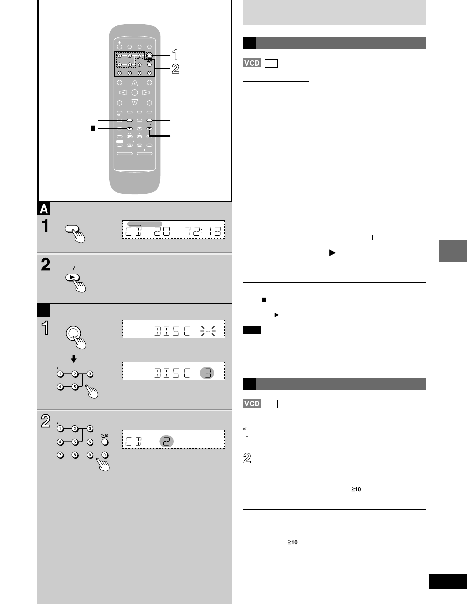 Random play, Press [dvd/cd, Starting play from a specific track | Press [disc] and, 1]–[5] to select the disc, Select the track with the numbered buttons, Disc operations, Other methods of disc play, While stopped, After the first track starts playing | Panasonic SC-DK20 User Manual | Page 23 / 64