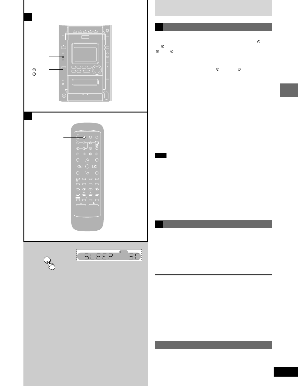 The play and record timers, The sleep timer, Press [sleep] to select the time (minutes) | Using the timers together, Timer and others, Using the timers, Clock/ timer sleep r play/ r rec, Turning the timers on and off, Checking the timers, Playing the unit after the timers are set | Panasonic SC-DK20 User Manual | Page 45 / 64