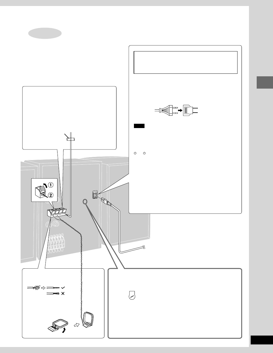 Antennas and ac power supply cord step, Set the voltage before connection ( ➡ below) | Panasonic SC-DK20 User Manual | Page 9 / 64