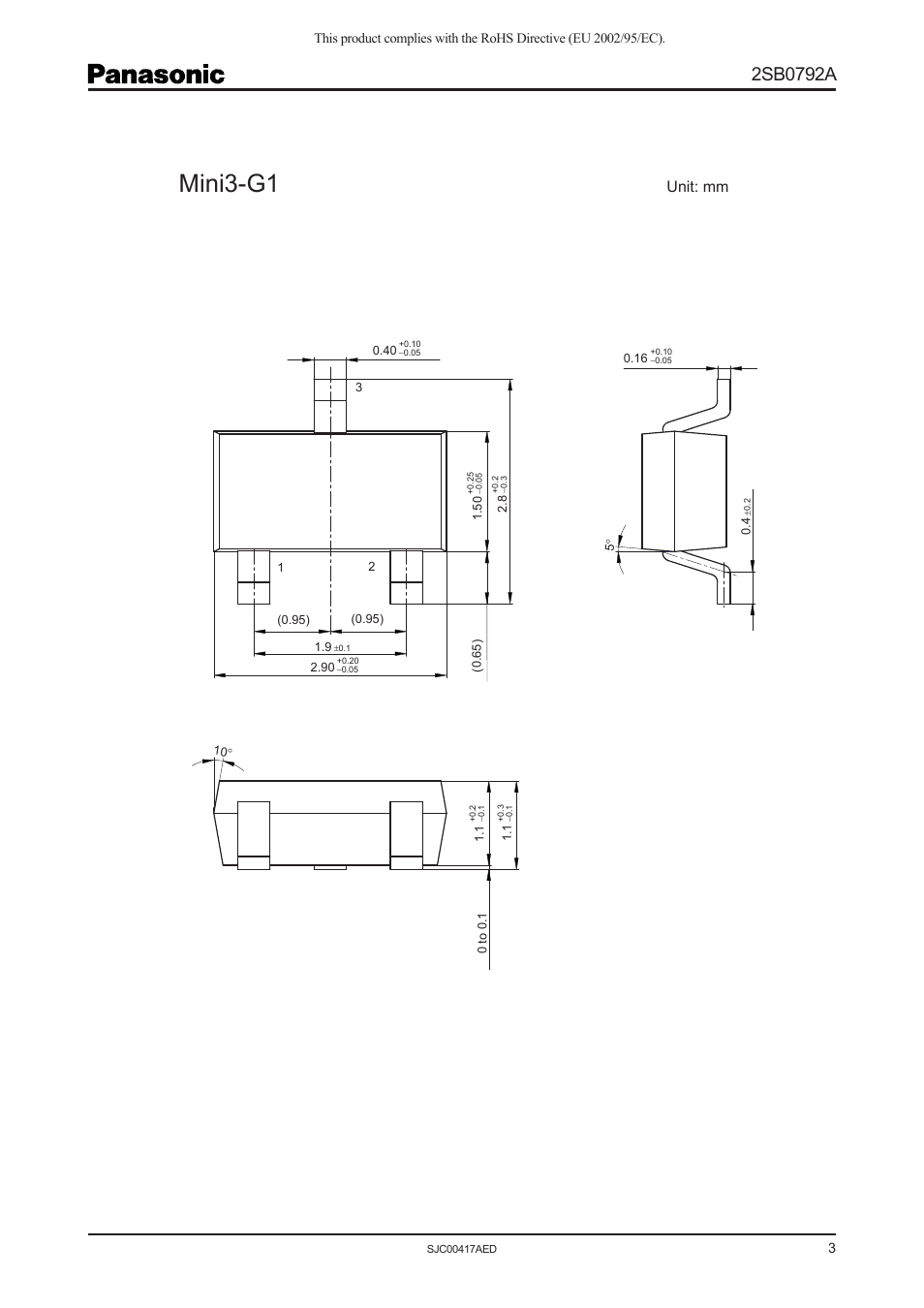 Mini3-g1, Unit: mm | Panasonic 2SB0792A User Manual | Page 3 / 4