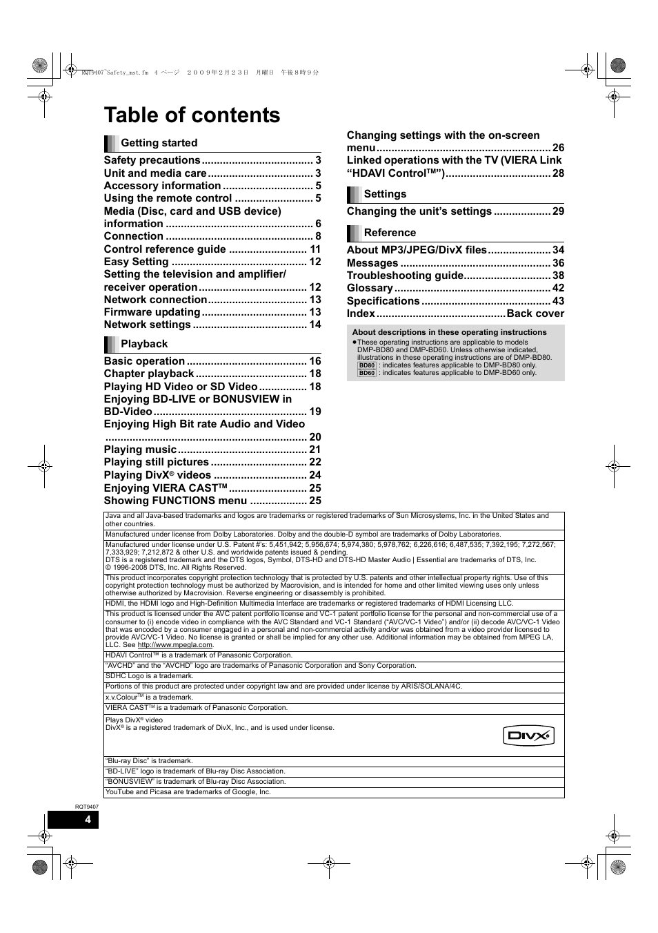 Panasonic DMP-BD80GN User Manual | Page 4 / 44