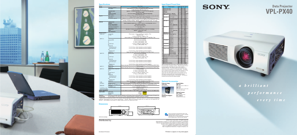 Distributed by, Printed in japan on recycled paper | Panasonic VPL-PX40 User Manual | Page 3 / 6