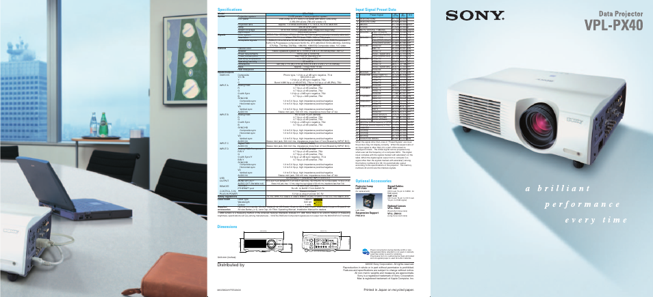 Distributed by, Printed in japan on recycled paper | Panasonic VPL-PX40 User Manual | Page 6 / 6