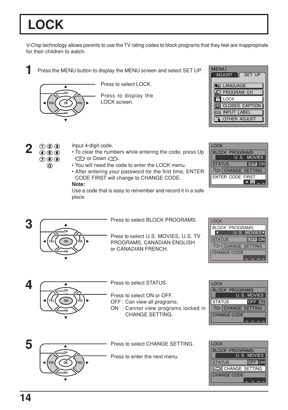 Lock | Panasonic TC-17LA2D User Manual | Page 14 / 32