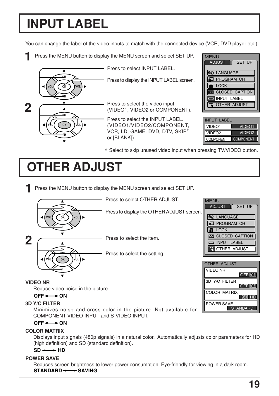 Input label, Other adjust | Panasonic TC-17LA2D User Manual | Page 19 / 32