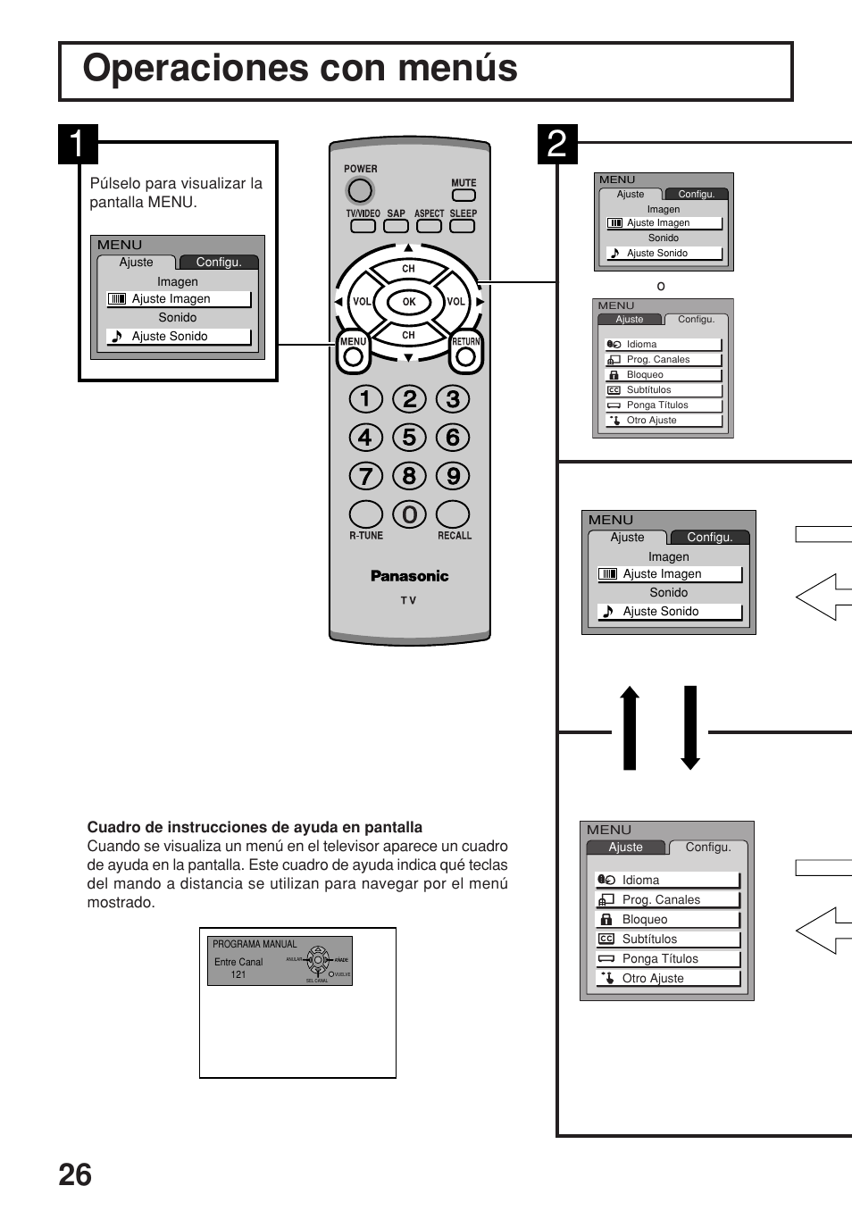 Operaciones con menus, Operaciones con menús | Panasonic TC-17LA2D User Manual | Page 26 / 32