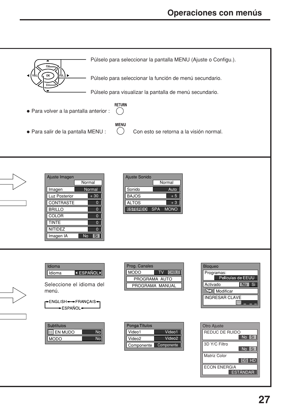 Operaciones con menús | Panasonic TC-17LA2D User Manual | Page 27 / 32