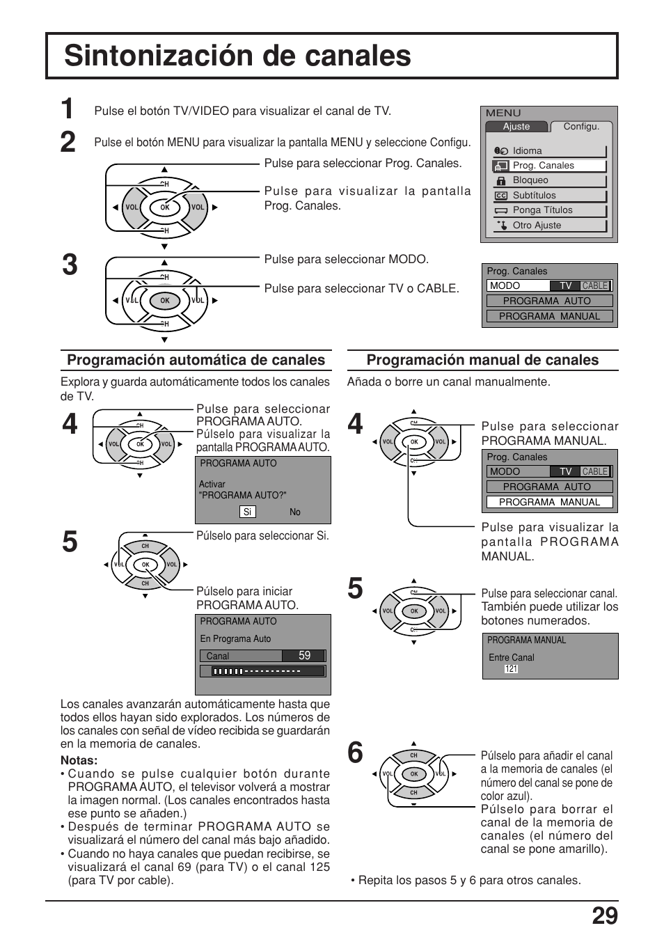 Sintonizacion de canales, Sintonización de canales | Panasonic TC-17LA2D User Manual | Page 29 / 32