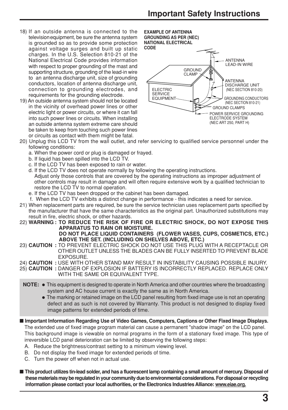 Important safety instructions | Panasonic TC-17LA2D User Manual | Page 3 / 32