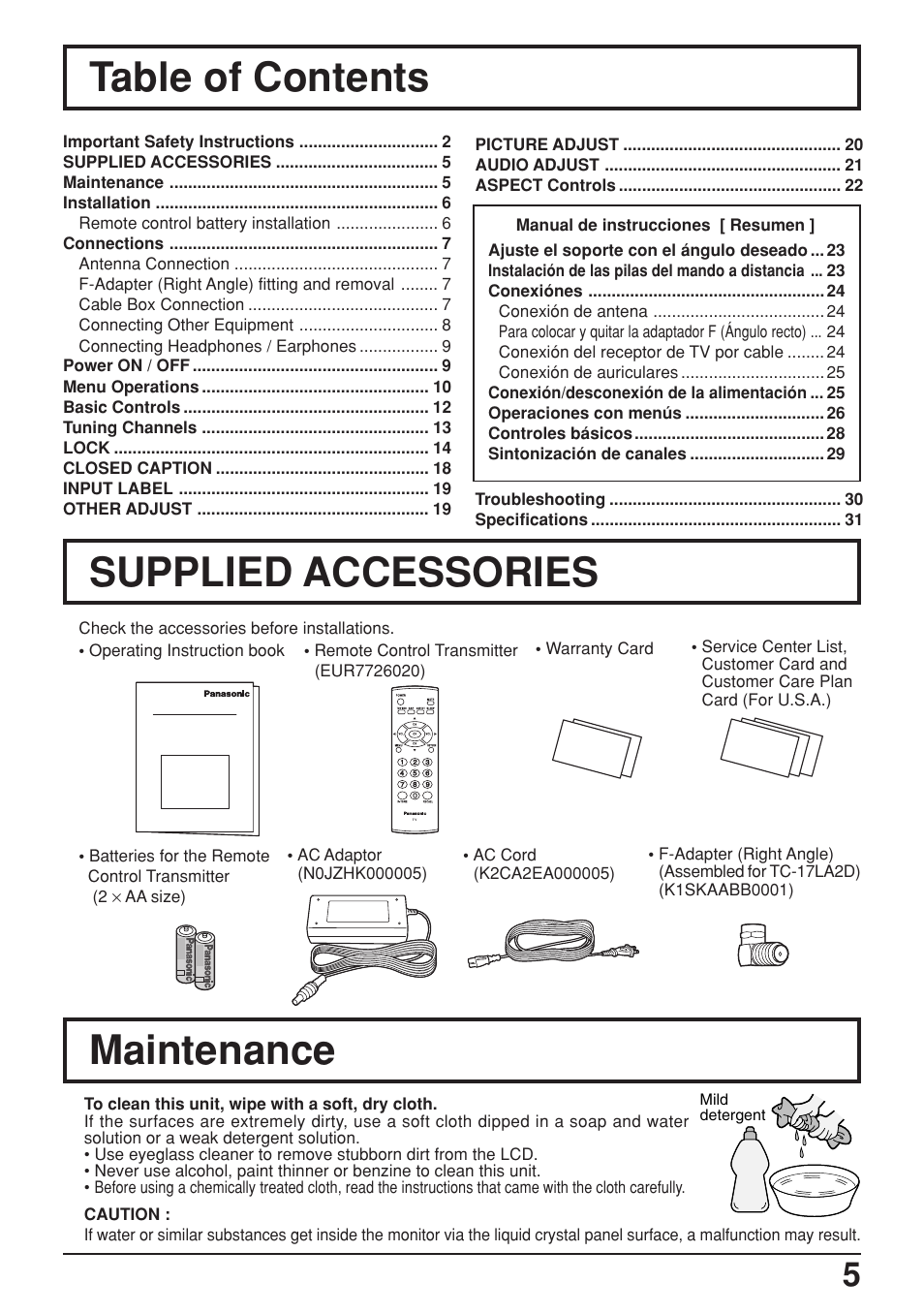 Panasonic TC-17LA2D User Manual | Page 5 / 32