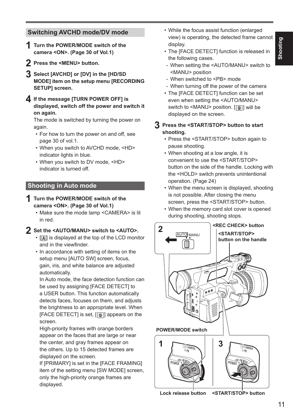 Shooting in auto mode | Panasonic AG-AC160AEN User Manual | Page 11 / 110