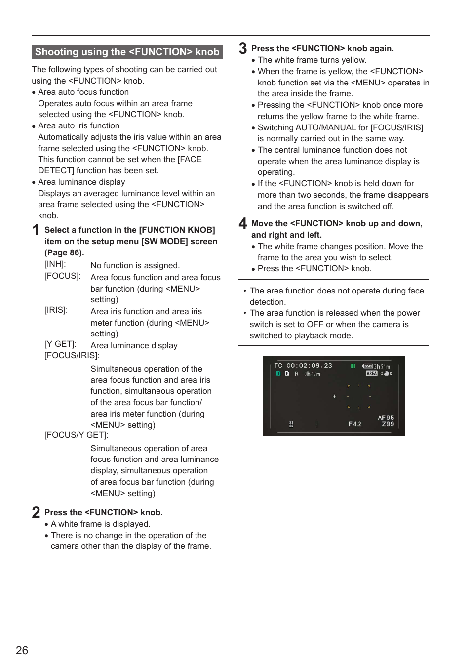 Shooting using the <function> knob | Panasonic AG-AC160AEN User Manual | Page 26 / 110