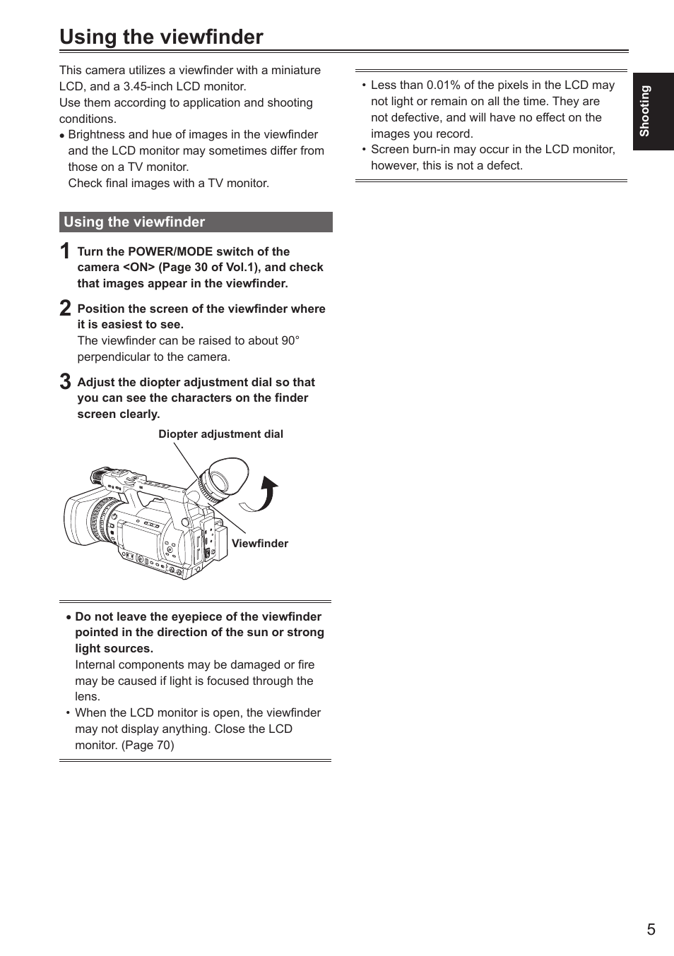 Using the viewfinder, Shooting | Panasonic AG-AC160AEN User Manual | Page 5 / 110