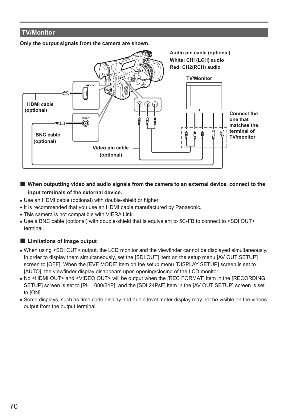 Tv/monitor | Panasonic AG-AC160AEN User Manual | Page 70 / 110